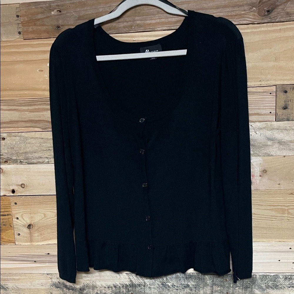 AB Studio size XL Black Button-Down Lightweight Soft Stretchy Cardigan Sweater